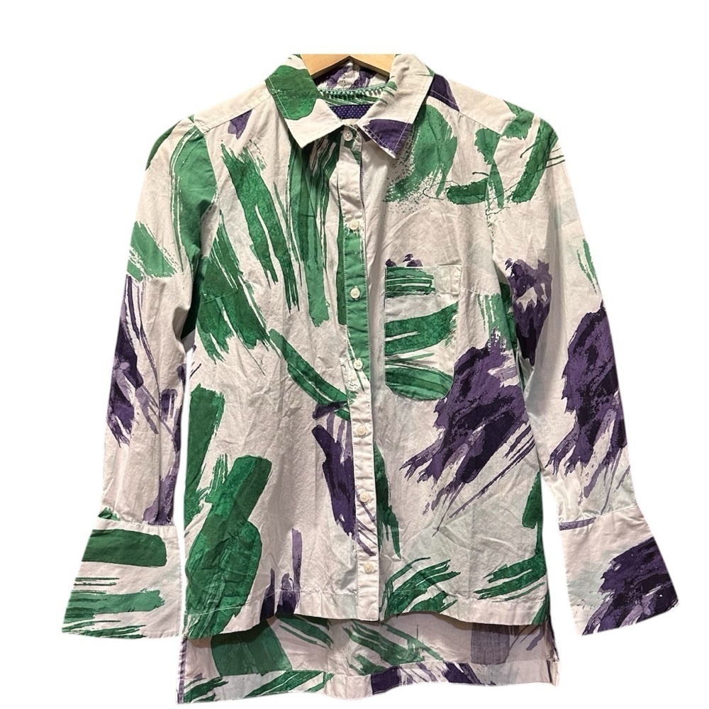 EUC Anthropologie Maeve Abstract Green and Purple Blouse